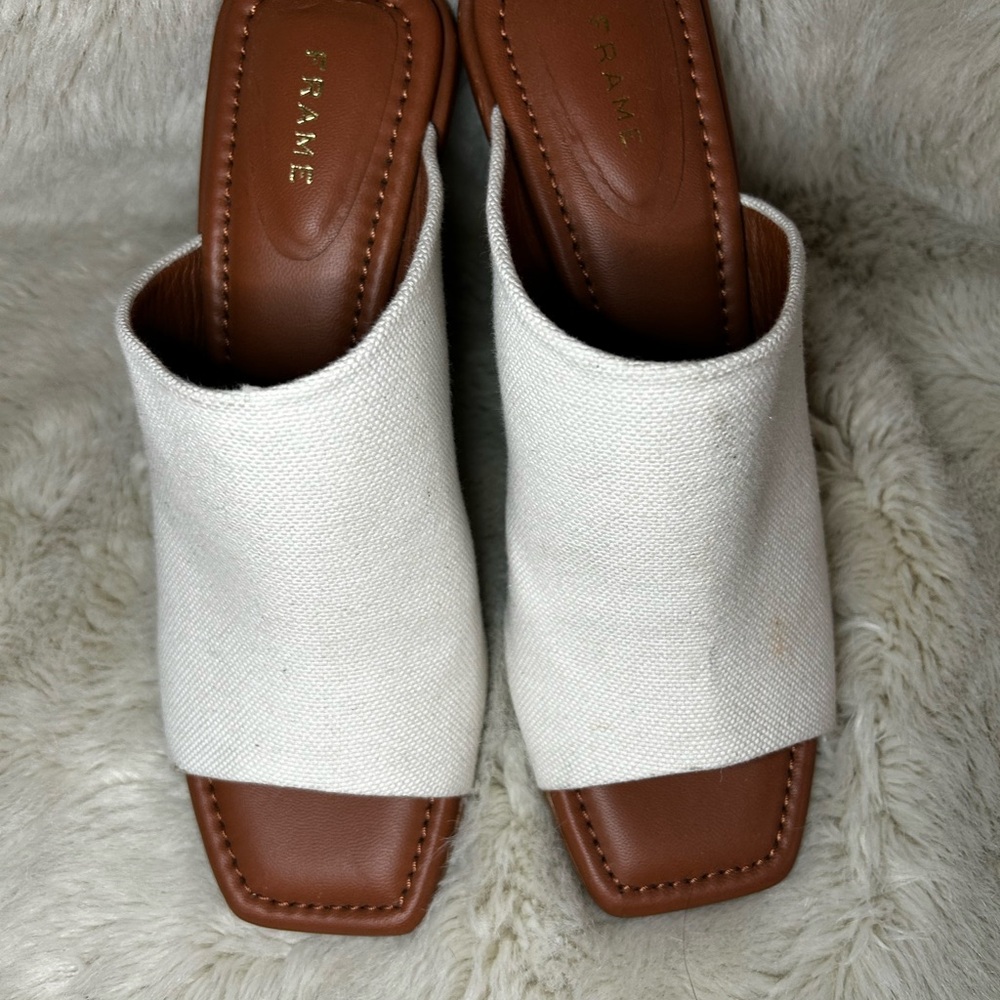 Frame Denim White & Brown Mule-Style Shoes